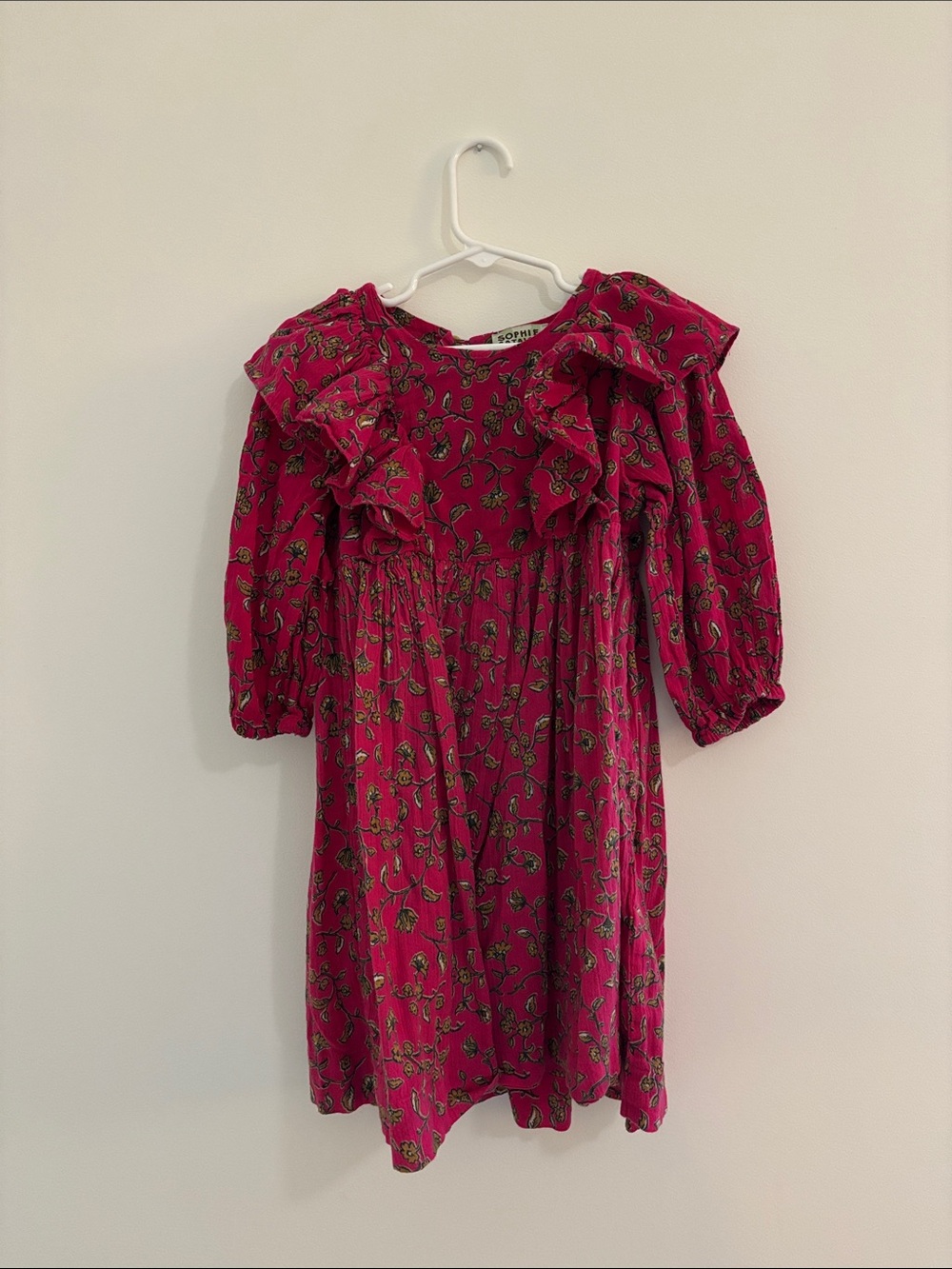Sophie Catalou Girls' Fuchsia Floral Ruffle Dress